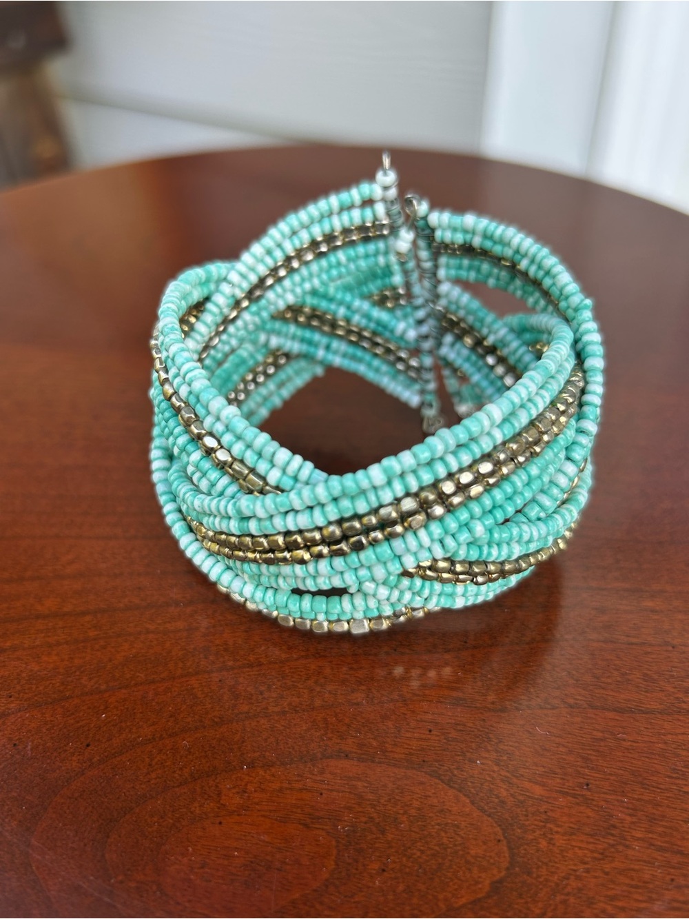 Turquoise Beaded Multi-Row Bracelet with Brass Accents